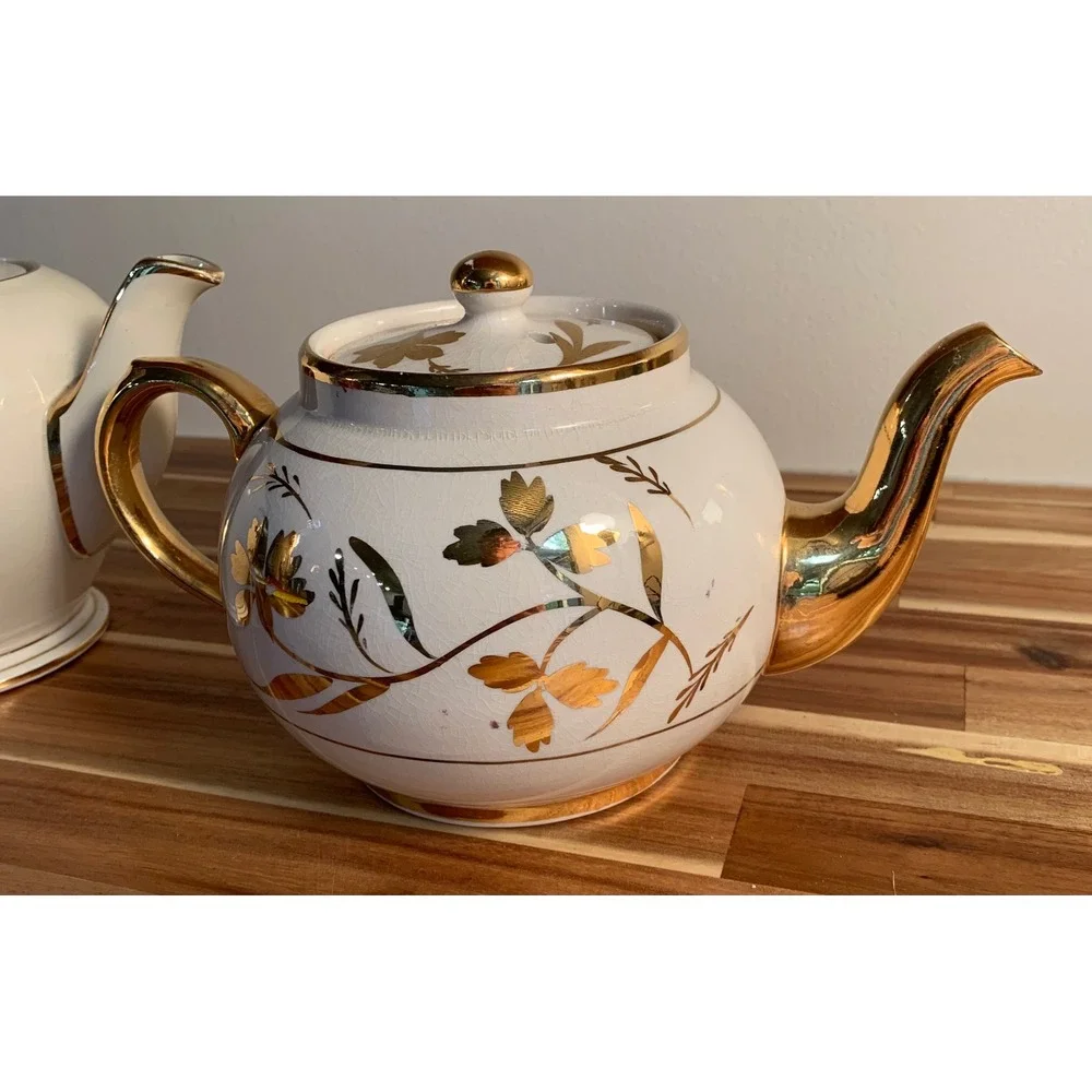 Arthur Wood England Teapot Rare Vintage 24k Gold Gilded Floral  5187